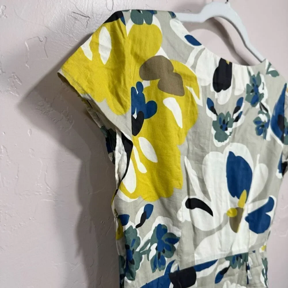 Boden Beige & Yellow Floral Short Sleeve Sheath Dress 8 Long
